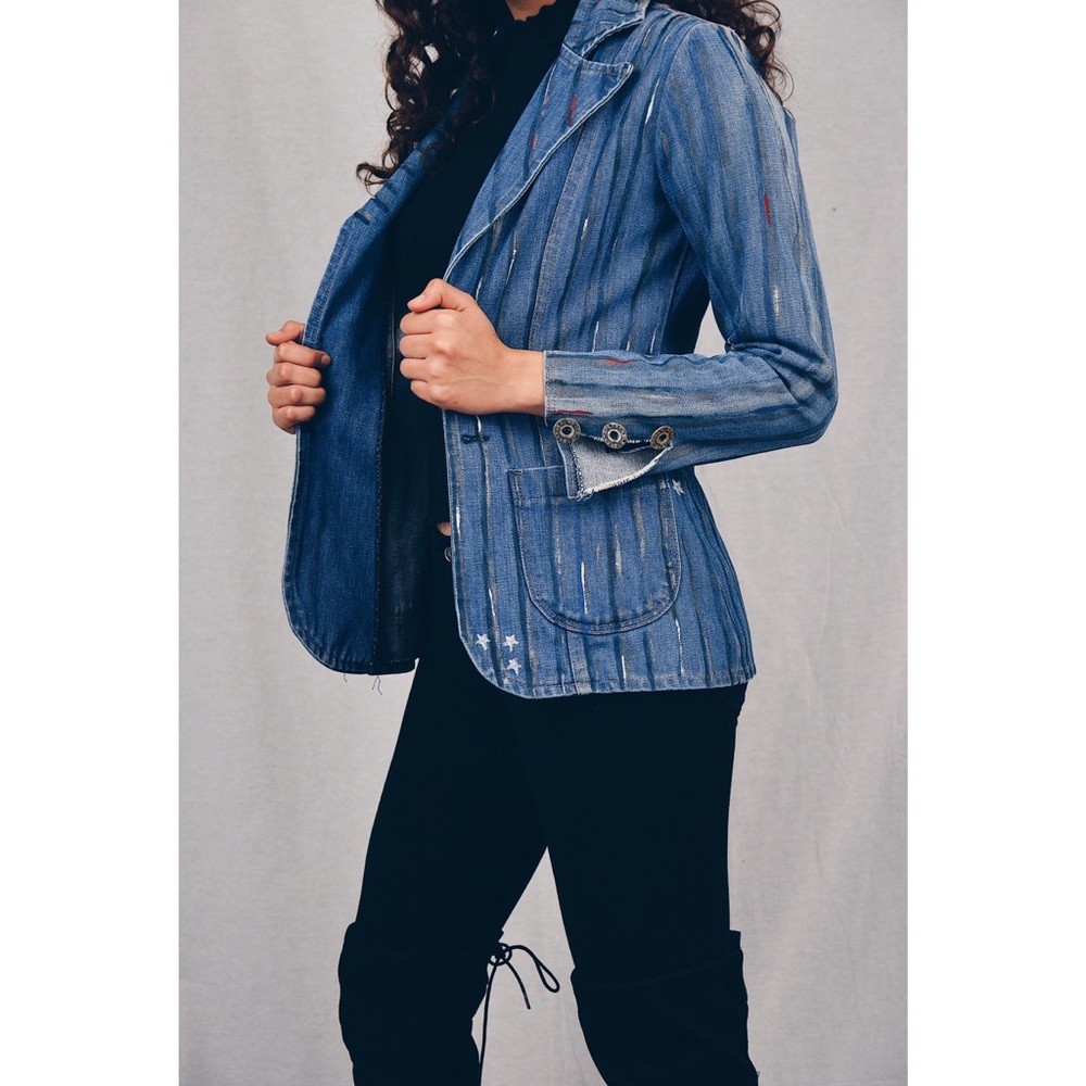 One of a kind painted denim blazer